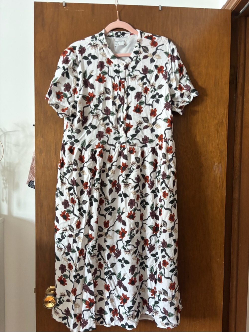 Frank & Oak White Maxi Dress with Red & Green Floral Print